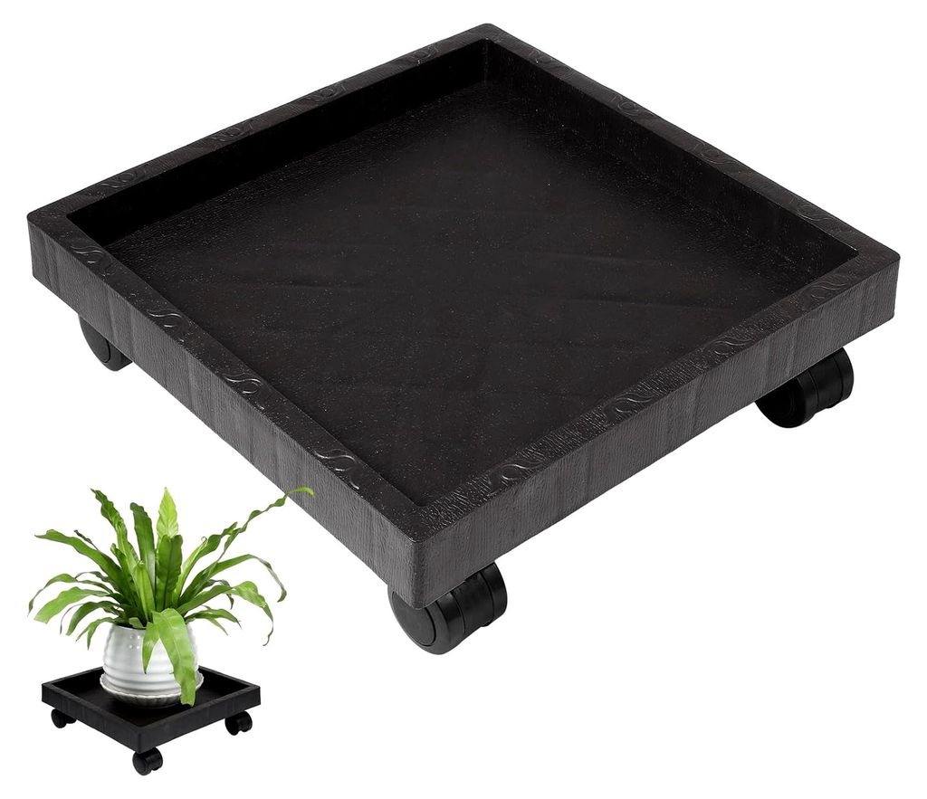 Pflanzenständer mit Rollen, quadratisch, 290 mm, robuster Kunststoff, Pflanztopf-Untersetzer mit Auffangschale, beweglich für Terrasse, Balkon un...