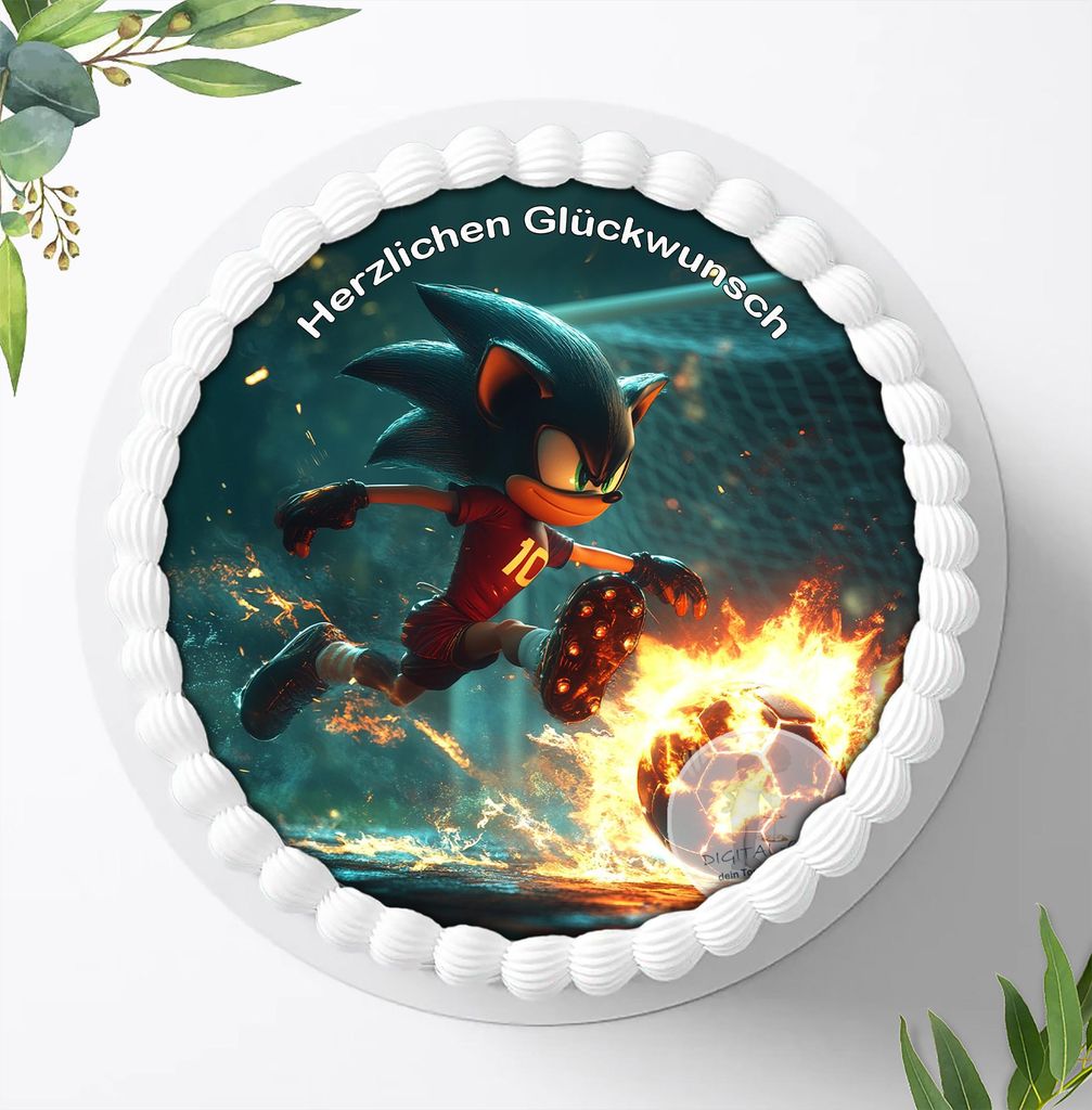 Für die Geburtstags Torte ein Tortenaufleger, Zuckerbild mit dem Motiv: Fußball, Essbares Foto für Torten, Fondant, Ø 20cm, 2208z