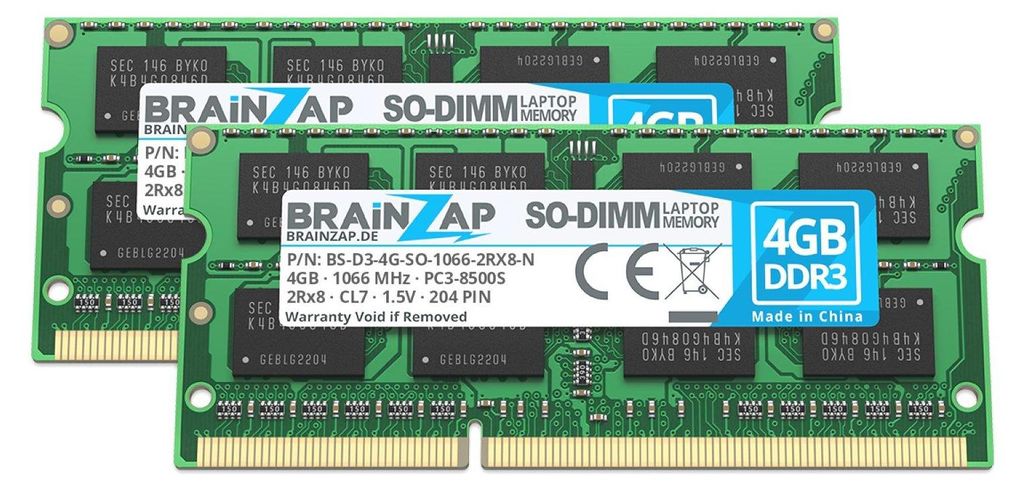 BRAINZAP 8GB DDR3 RAM SO-DIMM PC3-8500S 2Rx8 1066 MHz 1.5V Immagine del prodotto 