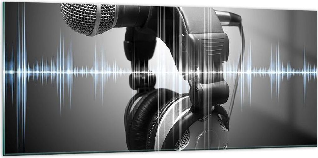 Bilder auf glas - Audio Mikrofon Musik Studio - 120x50cm - Glasbilder - Wandbilder - Kunstdruck - zum Aufhängen bereit - Wanddekoration aus Glas -...