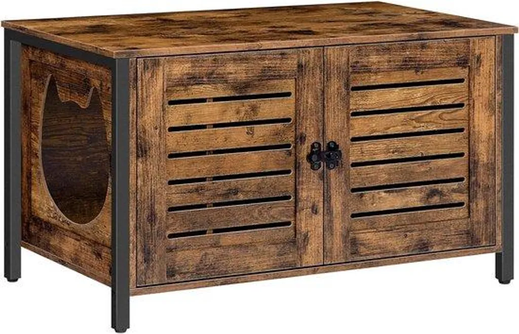 Meuble litière avec porte à lamelles ventilée et structure en fer 60 cm