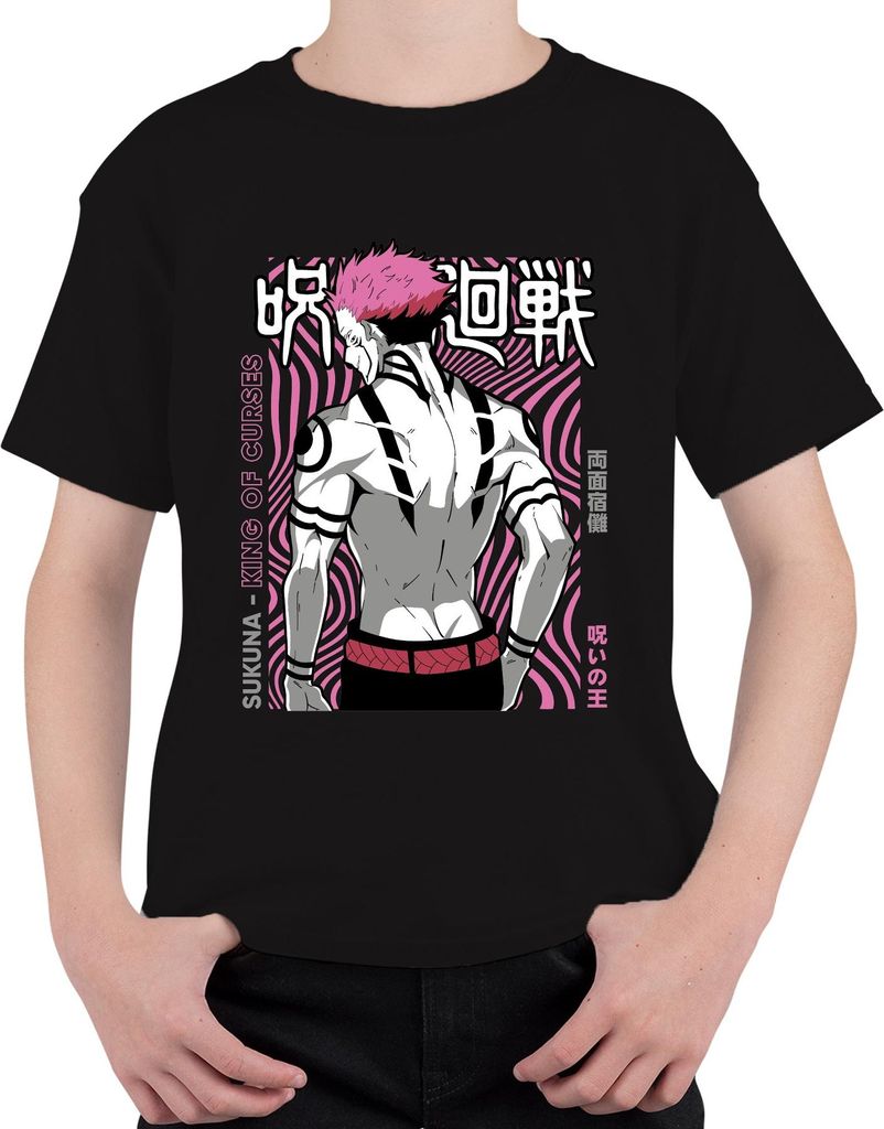 Sukuna Jujutsu Kaisen King of Curses Anime Ästhetik Villain Retro Uni Kinder T-Shirt, Schwarz, 116