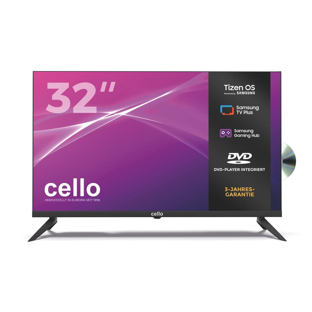 Cello 32′′ Smart LED TV mit DVD‐Player, Tizen OS, WLAN, Triple Tuner, USB – ideal für Wohnzimmer & Kinderzimmer