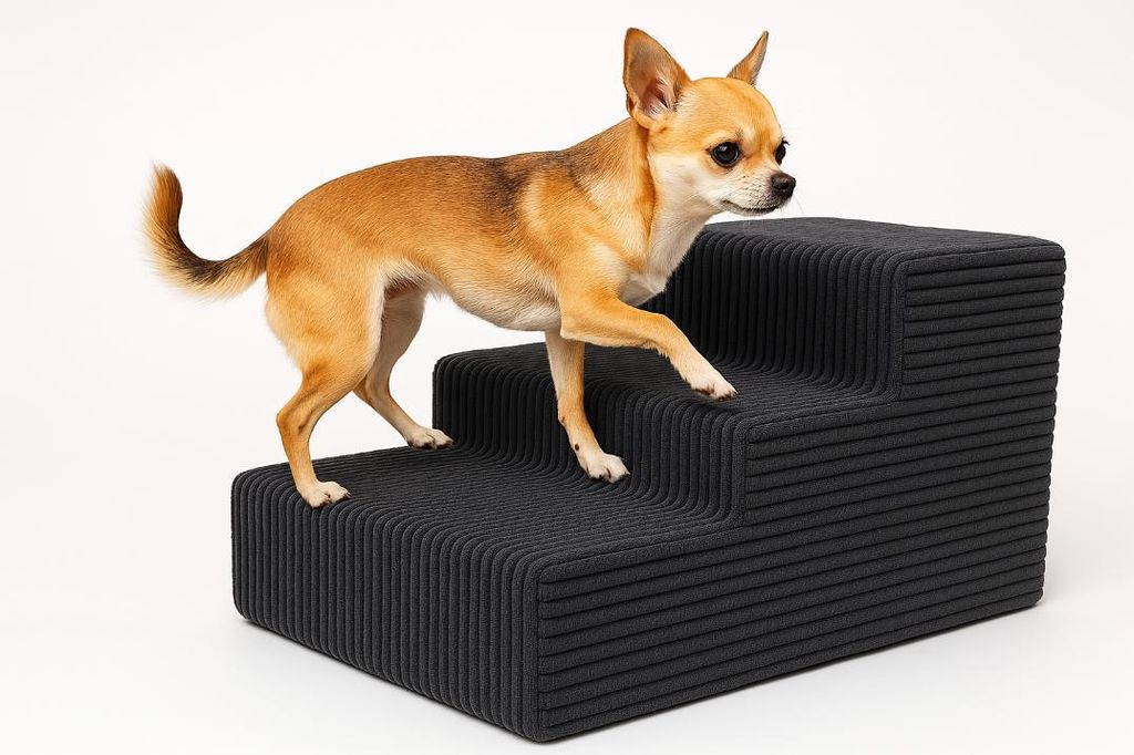 Hundetreppe mit 3 Stufen - Hunderampe für Bett, Sofa, Couch und Auto - Graphit