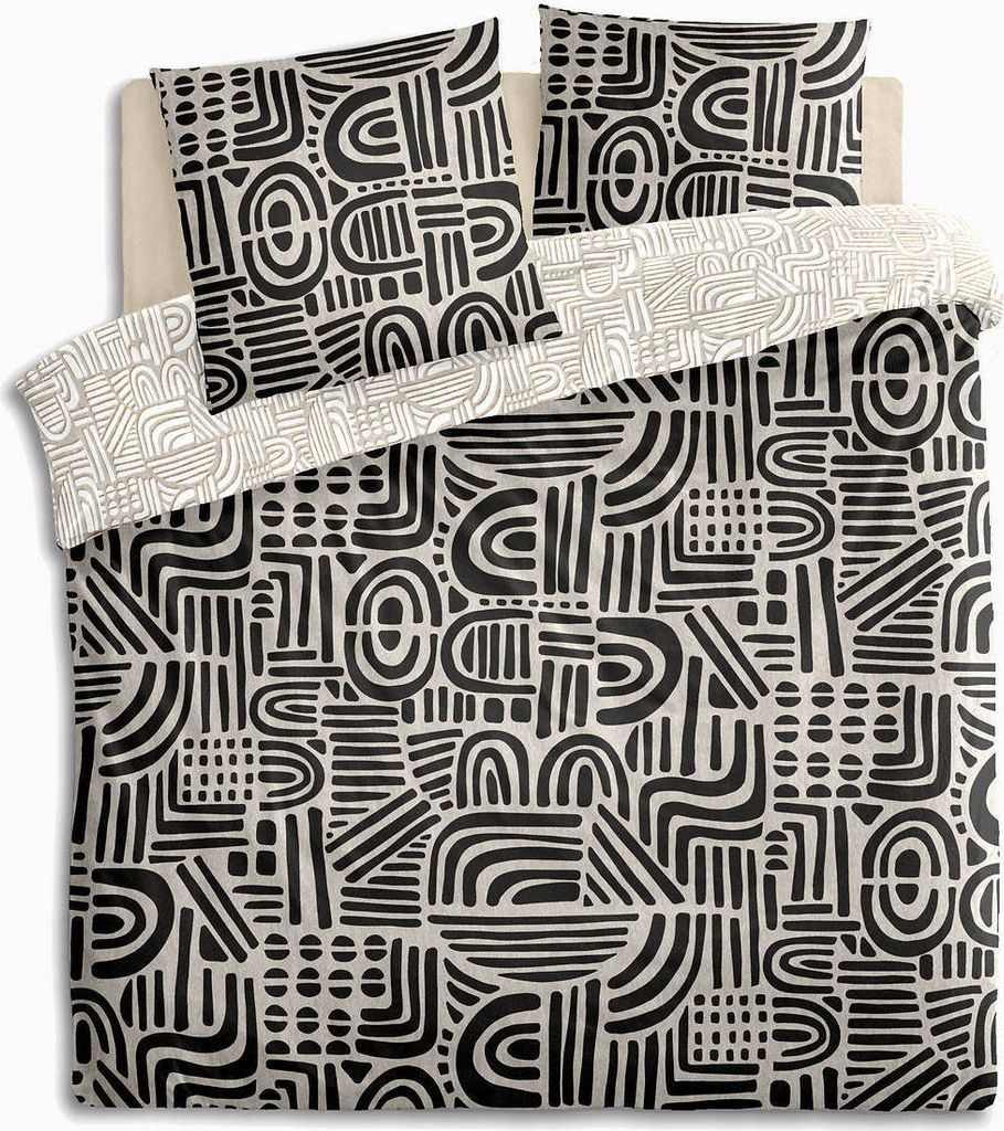 Bedrucktes Bettwäsche-Set "Tipu" Baumwolle - schwarz und weiß - 240x220 cm - Atmosphera créateur d'intérieur