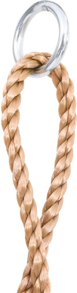 A close-up of a rope attached to a metal ring.