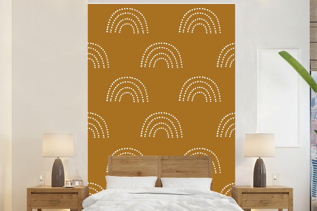 MuchoWow Fototapete für Wohnzimmer oder Schlafzimmer Wandtapete Vinyl Motivtapete Design - Regenbogen - Tupfen - 200x300 cm - Wanddekorationen