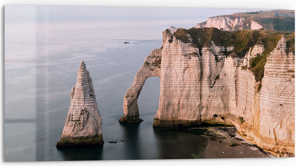 DEQORI Küchenrückwand Glas 80x40 cm 'Klippen von Étretat' Spritzschutz Bad Rückwand Küche