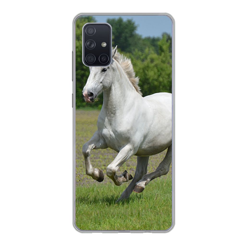 MuchoWow Handyhülle Schutzhülle Hülle für Samsung Galaxy A71 Pferde - Natur - Weiß Silikon Softcase Handy Hülle - Kartenbesitzer