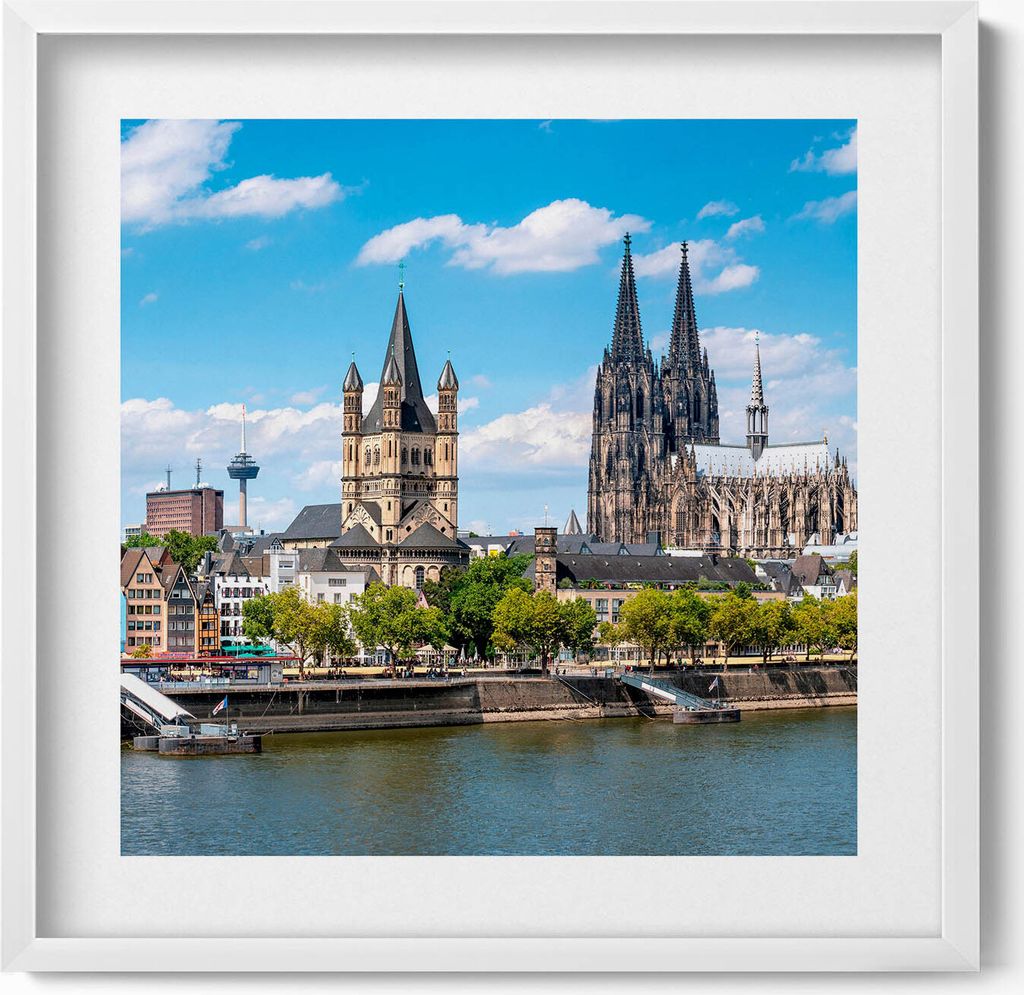 Panorama in Köln– Wandbild mit Rahmen – Gerahmtes Bild – Wanddekoration – 50x50 cm – Weiß Rahmen