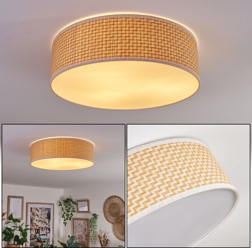 Salzano Deckenlampe aus Metall/Papiergeflecht/Kunststoff in Nickel-matt/Natur