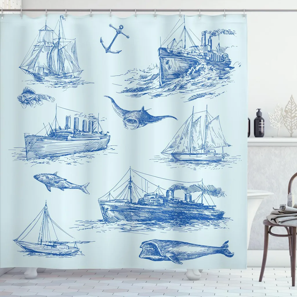 Decorazione Bagno Nautica ABAKUHAUS - Tenda Squalo 175x240 cm Blu