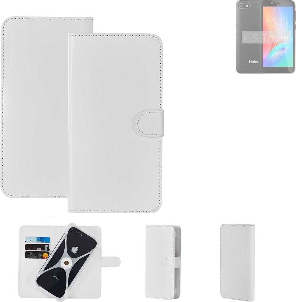 K-S-Trade Handy Hülle Schutz Hülle kompatibel mit Haier Alpha A2 Lite Cover Case Bookstyle Bumper weiß 1x