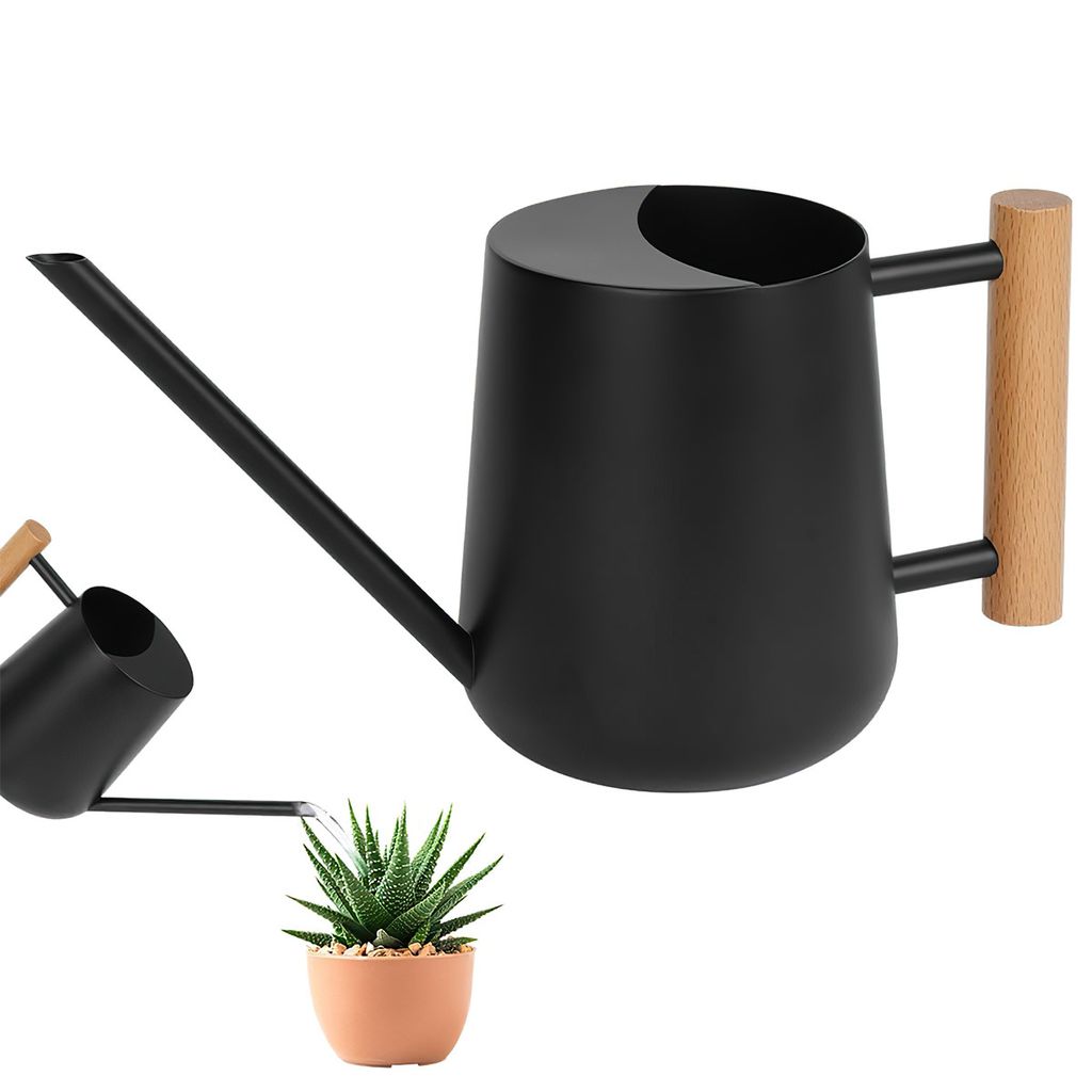 Gießkanne aus Edelstahl, Gartengießkanne mit Holzgriff, Produktbild 