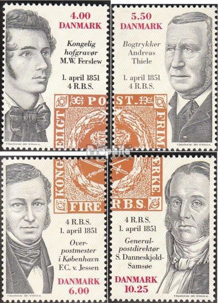 Briefmarken Dänemark 2001 Mi 1273-1276 (kompl.Ausg.) postfrisch 150 J. Dän. Briefmarken