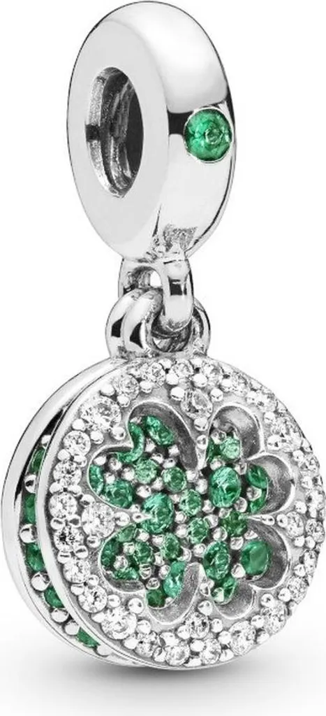 Charm Pandora Lucky Four Leaf Clover en Verre de Murano Vert et Argent