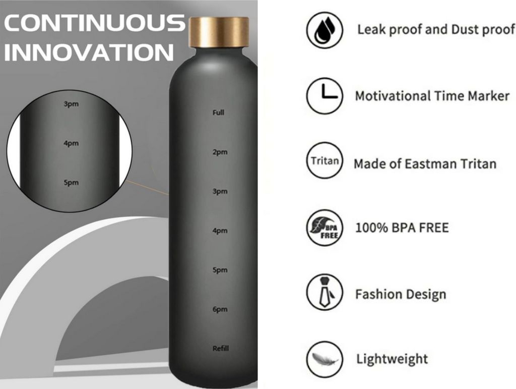 1 Liter Wasserflasche, schwarz, bruchsicher