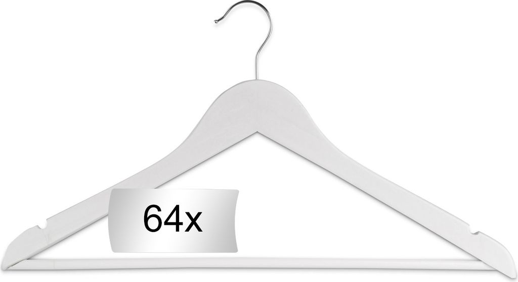 Kleiderbügel - Weiß - Holz - 64er Set