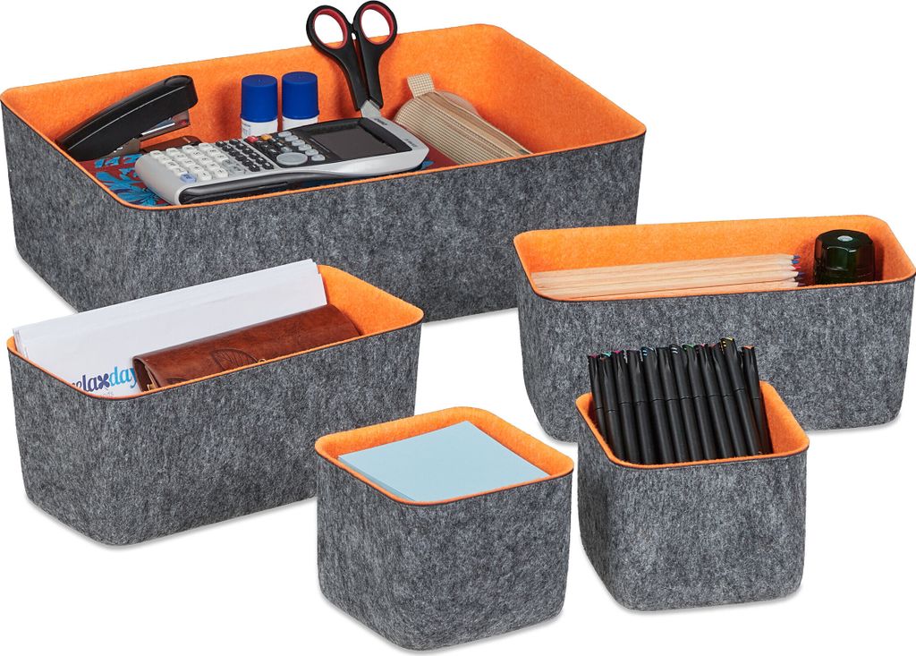 Relaxdays Schubladen Organizer Filz, 5-teiliges Produktbild 