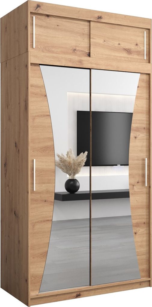 Kleiderschrank, Schiebetürenschrank Schlafzimmer, Schrank mit Spiegel MONACO 120 mit Aufsatz, Höhe 240 cm