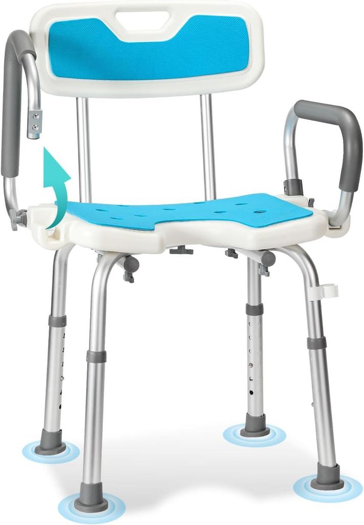Duschstuhl, Duschhocker für Senioren, Badezimmerhocker, Badewannenhocker, mit Rückenlehne und Armlehne, höhenverstellbar, rutschfest, bis 136 kg