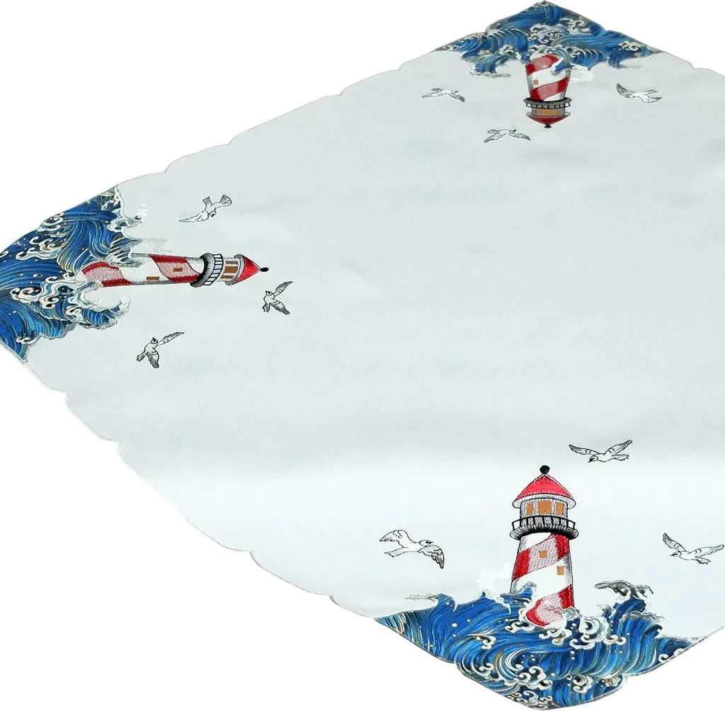Tovaglia Quadrata 85x85 Ricamata Faro | Tessuto Poliestere No-Stiro