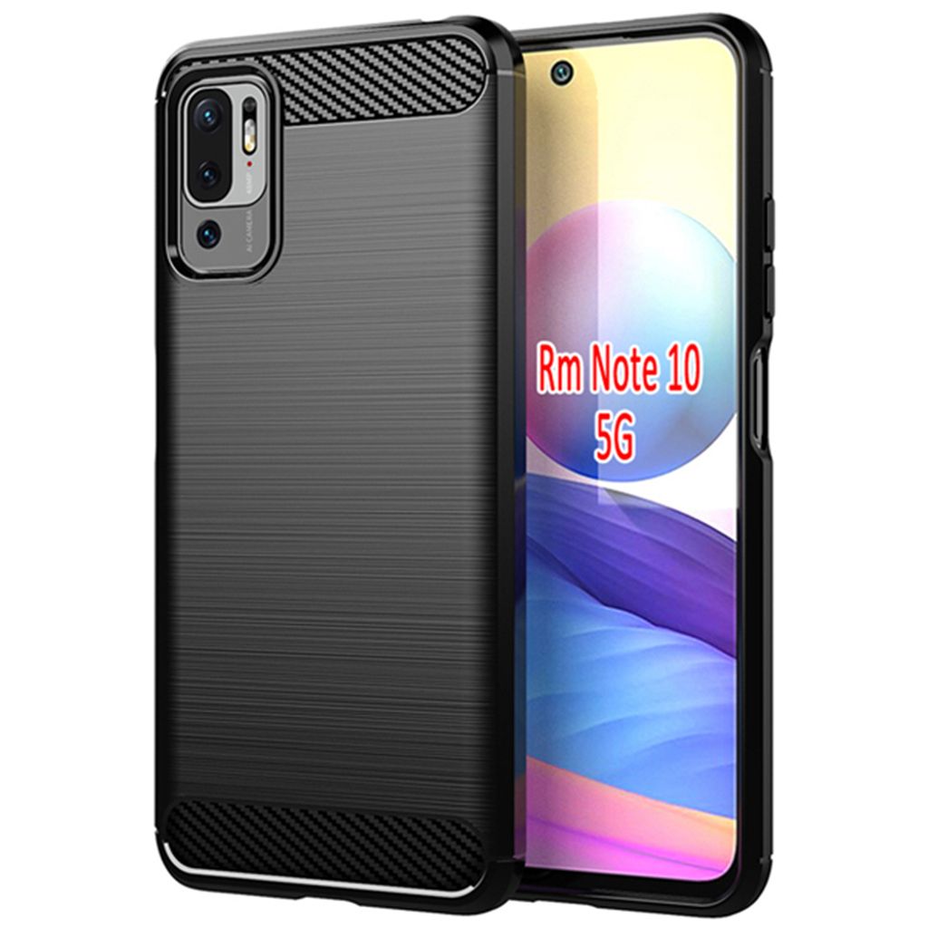 Techsuit Carbon Silicone Back Cover Hülle für Xiaomi Poco M3 Pro 5G / Redmi Note 10 5G - Schwarz