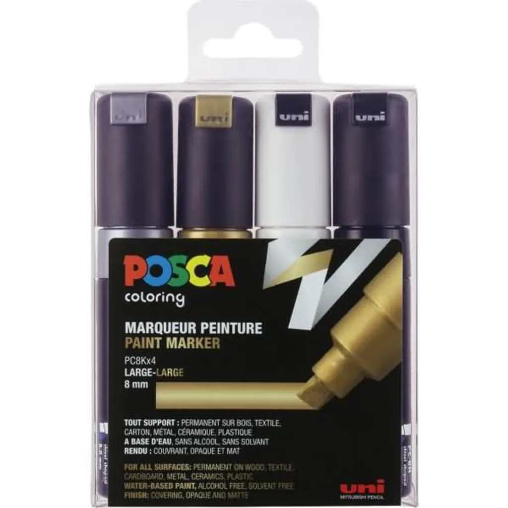 Set de 4 Feutres Peinture POSCA PC-8K pour Dessin et Loisirs Créatifs