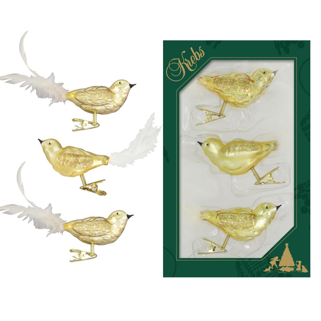 Krebs Glas Lauscha Christbaumschmuck - Vögel goldfarben auf Produktbild 