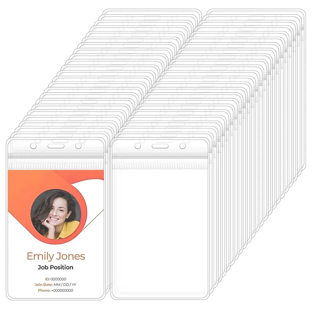 100 Pochettes Porte-Badge Verticales 11,5 x 6,5 cm Transparentes en PVC