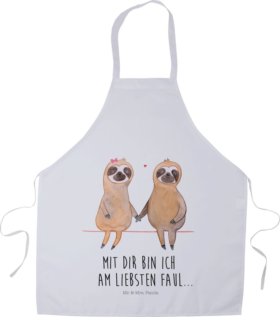 Mr. & Mrs. Panda Küchenschürze Faultier Pärchen - Weiß - Geschenk, Schürze, Grillmeister, Liebe, Barista, Kochschürze, Küchenzubehör, Verli...