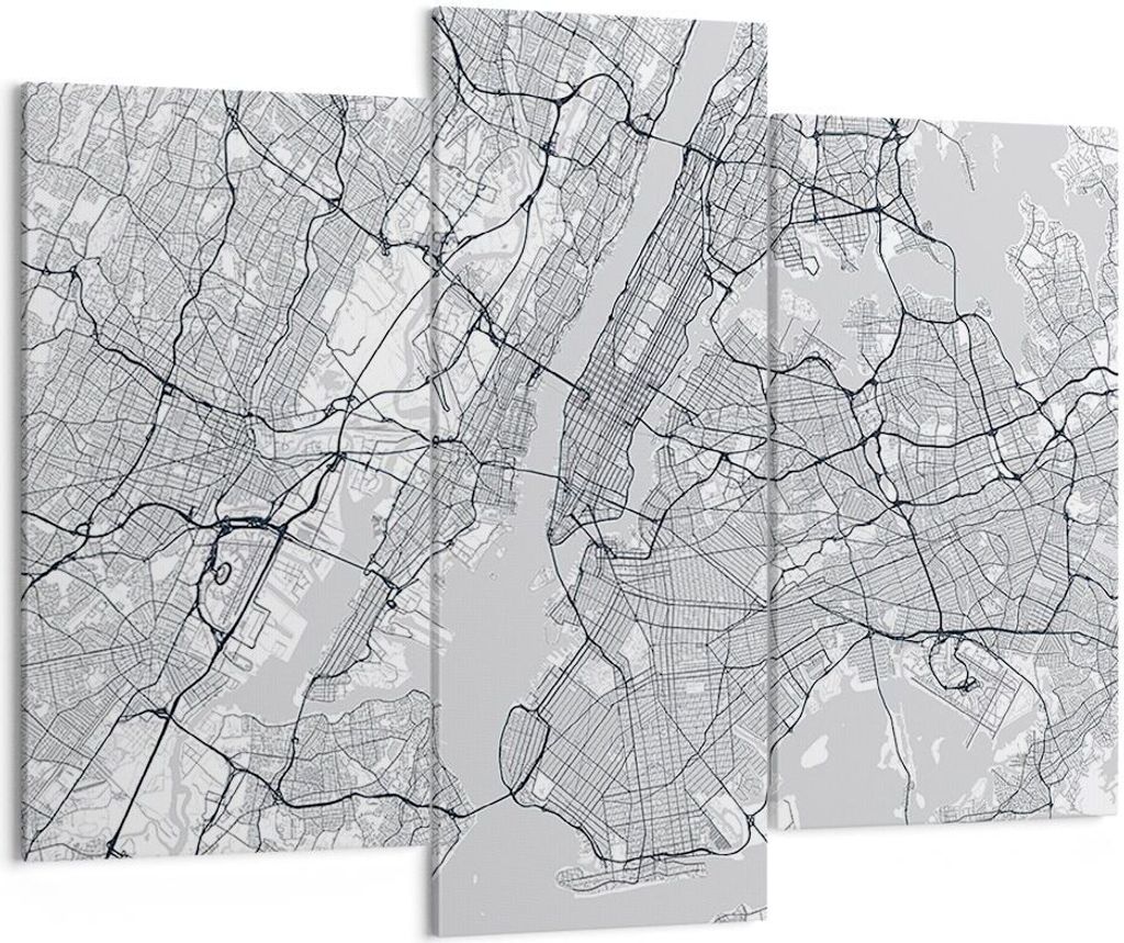 Bild auf Leinwand - Leinwandbild - 3 Teile - Neu York Karte - 130x100cm - Wand Bild - Wanddeko - Wandbilder - Leinwanddruck - Bilder - Wanddekorati...