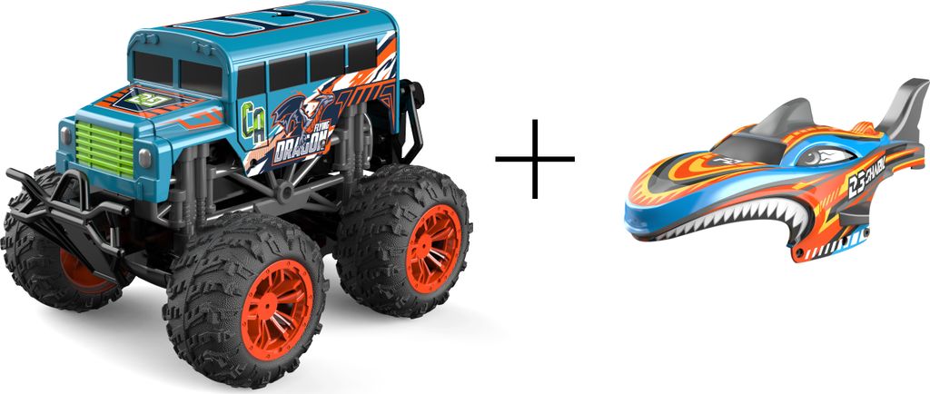 Ferngesteuerter Monstertruck Bus LED Licht echter Rauch wechselbare Cover