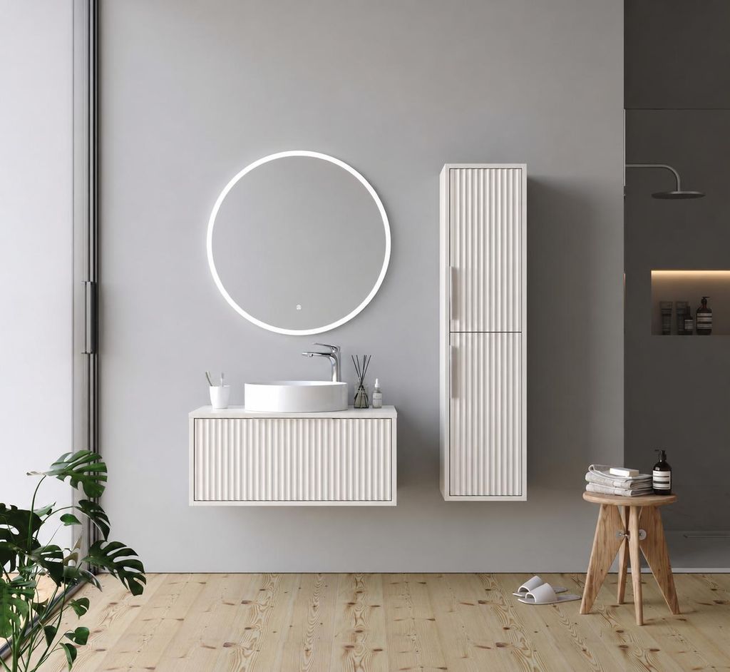 Hole Matt Weiß 85 cm Badezimmerschrank 4-teiliges Set - Vormontiert, LED-Spiegel, MDF, Soft-Close Türen & Schubladen