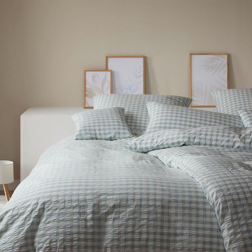 elegante Seersucker-Bettwäsche-Garnitur Lilly Farbe Salbei Größe 200x200+2x40x80