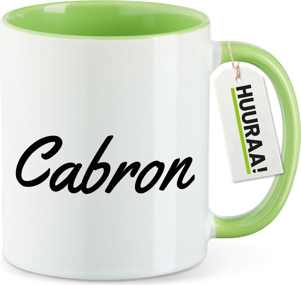 Huuraa Kaffeetasse Cabron spanisch Schriftzug 330ml Grün Keramik Kaffeebecher Geschenkidee