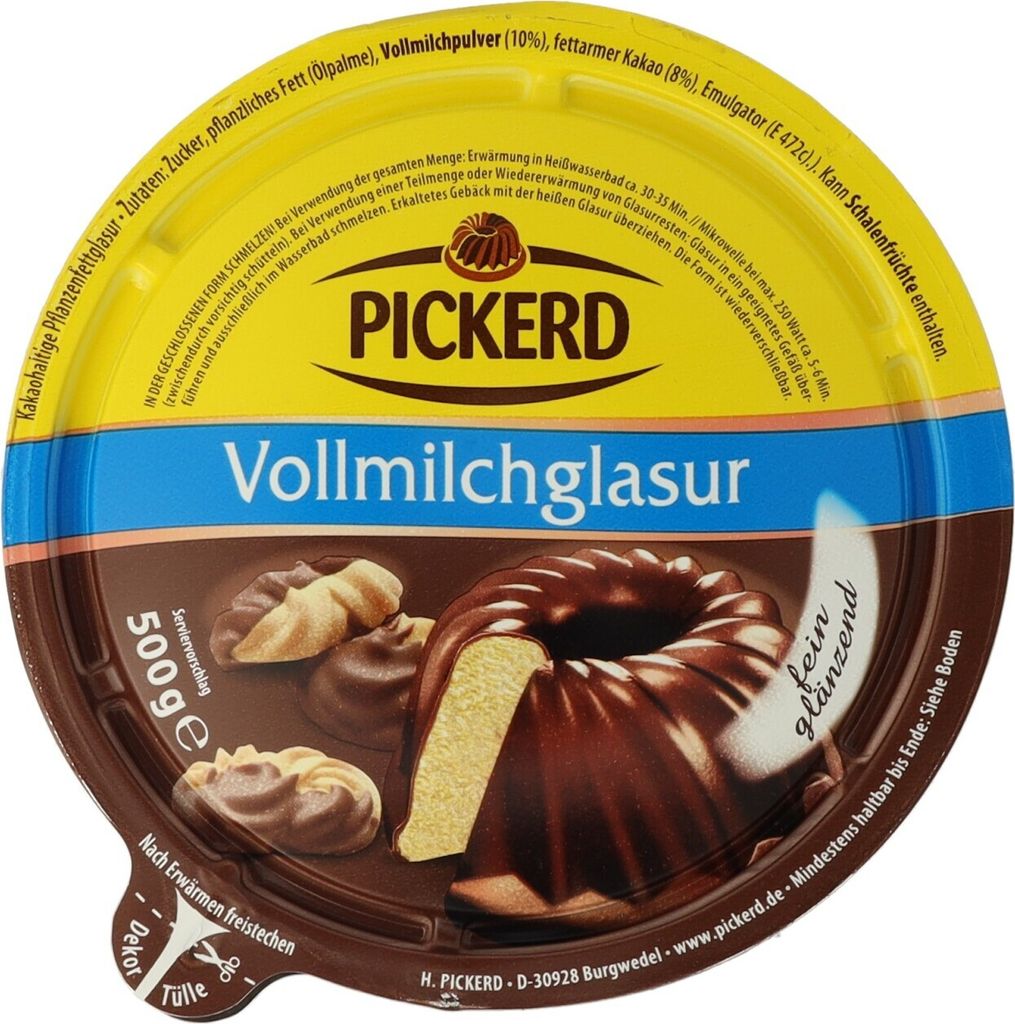 Pickerd Vollmilchglasur zum glasieren von Kuchen und Plätzchen 500g
