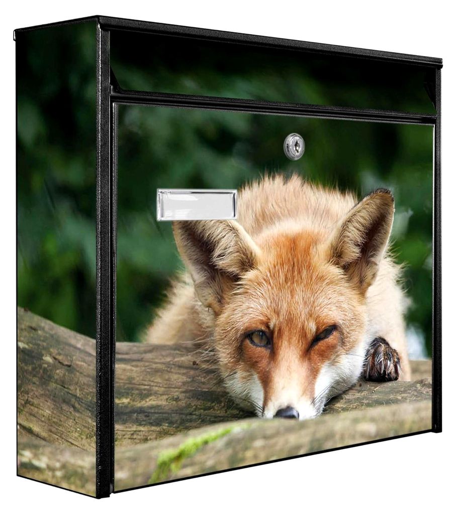 Burg-Wächter Briefkasten mit Fuchs-Motiv, ohne Zeitungsfach, 32x36x10 cm, inkl. Namensschild A4, Montagematerial und 2 Schlüsseln