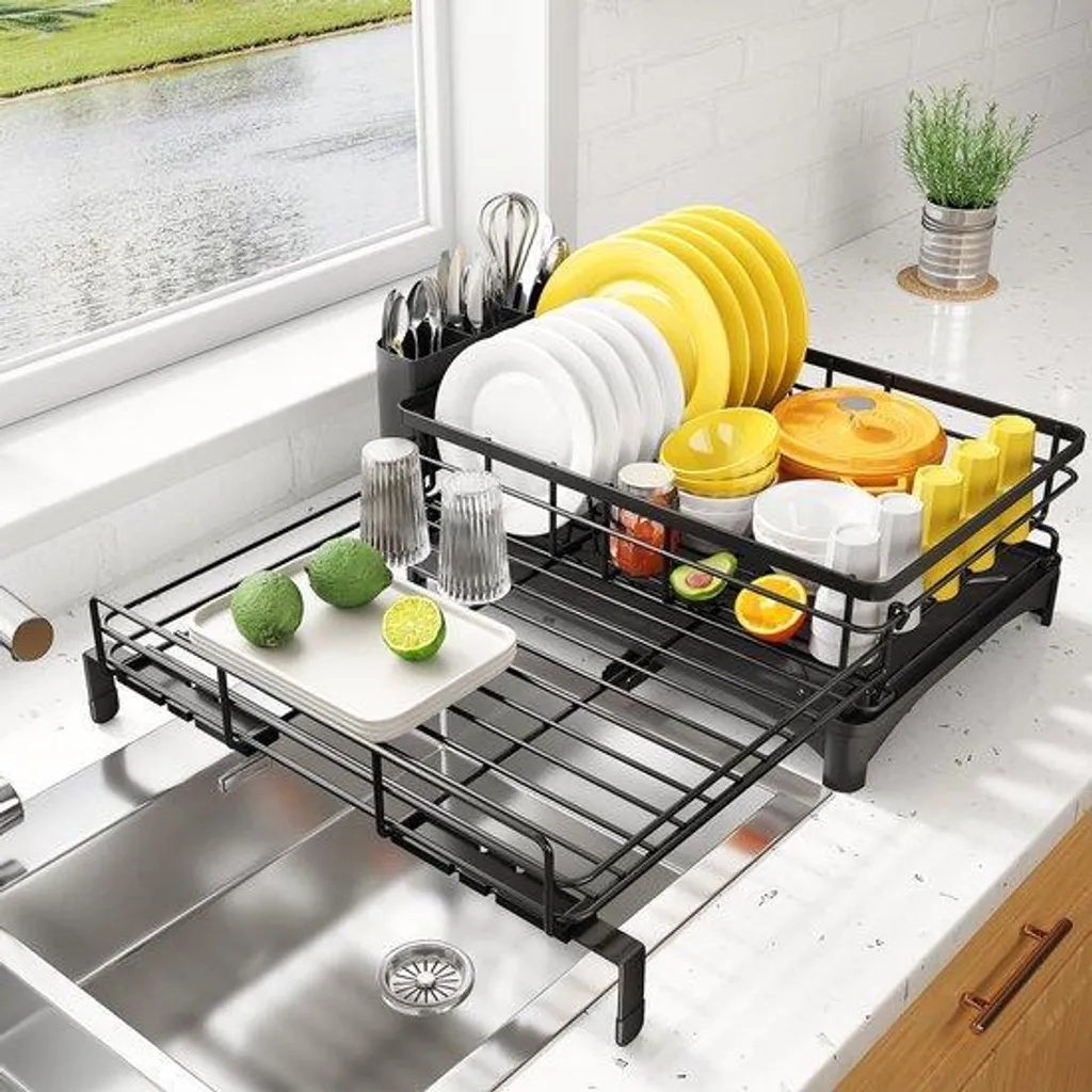 Égouttoir noir rabattable avec porte-couverts et bec pivotant Modèle Z