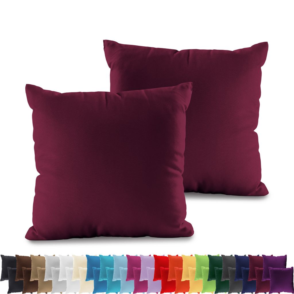 2er PACK JERSEY Kissenbezüge 100% Baumwolle Kissenhülle 160 Gr/m², in Größe: 40x40 cm, in Farbe: Burgund