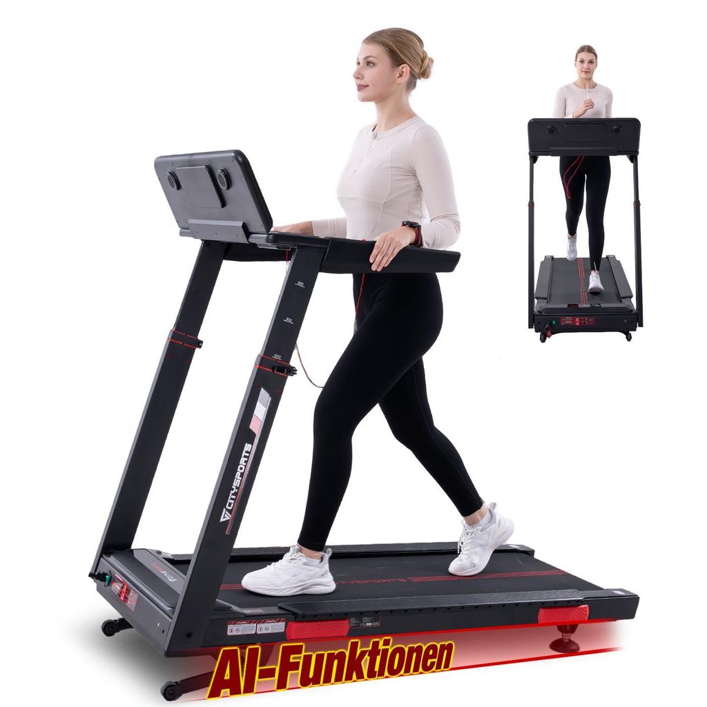 Laufband für zu Hause,3700W 5HP, 1-15km/h, Elektrischer Winkellift 0-15% Mit AI Funktion,50*135 cm Laufbahn, 1-16,5km/h, mit APP, bluetooth
