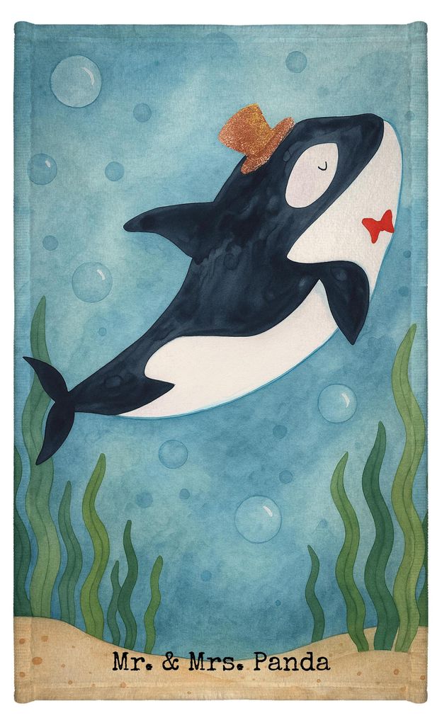 Mr. & Mrs. Panda Handtuch Orca Zylinder Design - Weiß - Geschenk, Klein, Frotteetuch, Fest, Geburtstag, Glitzer, Glückwunsch, Meer, Mini-Handtuch...