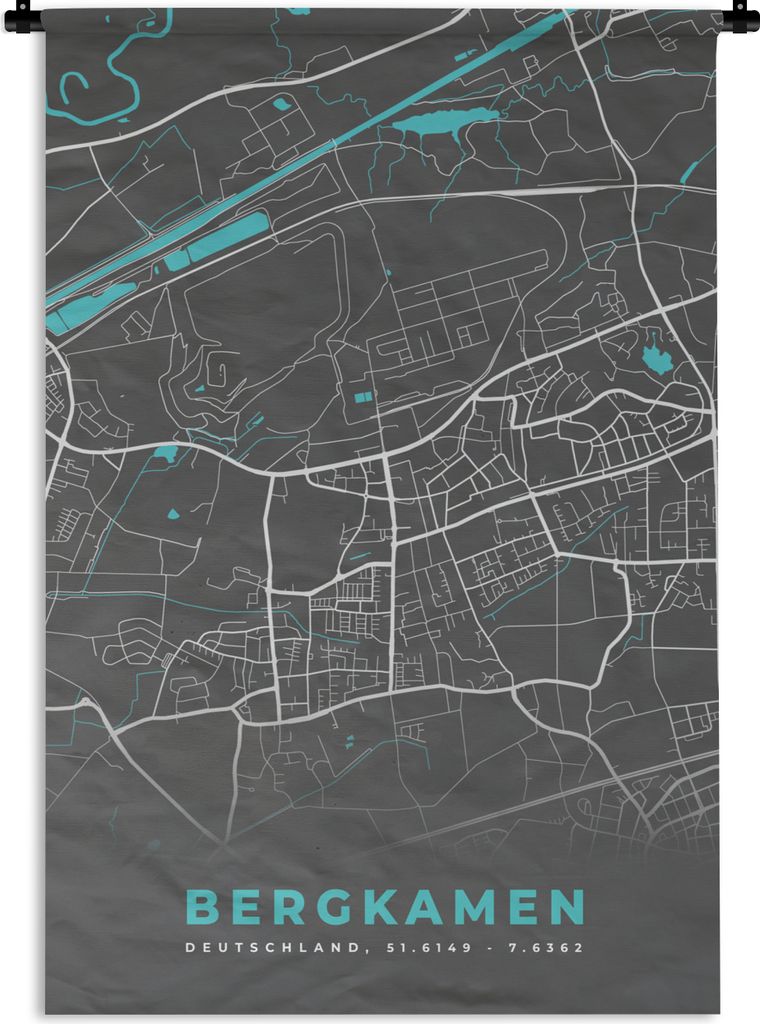 MuchoWow Wandteppich Wandbehang Stadtplan - Deutschlandkarte - Blau - Bergkamen - Karte 90x135 cm Tapisserie Dekoration Wandtuch - Baumwolle - Wa...