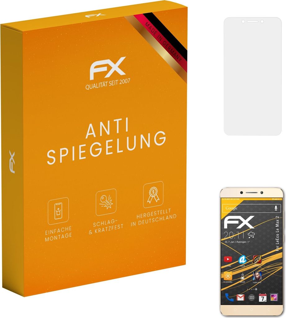atFoliX FX-Antireflex 3x Schutzfolie kompatibel mit LeEco Le Max 2 Displayfolie