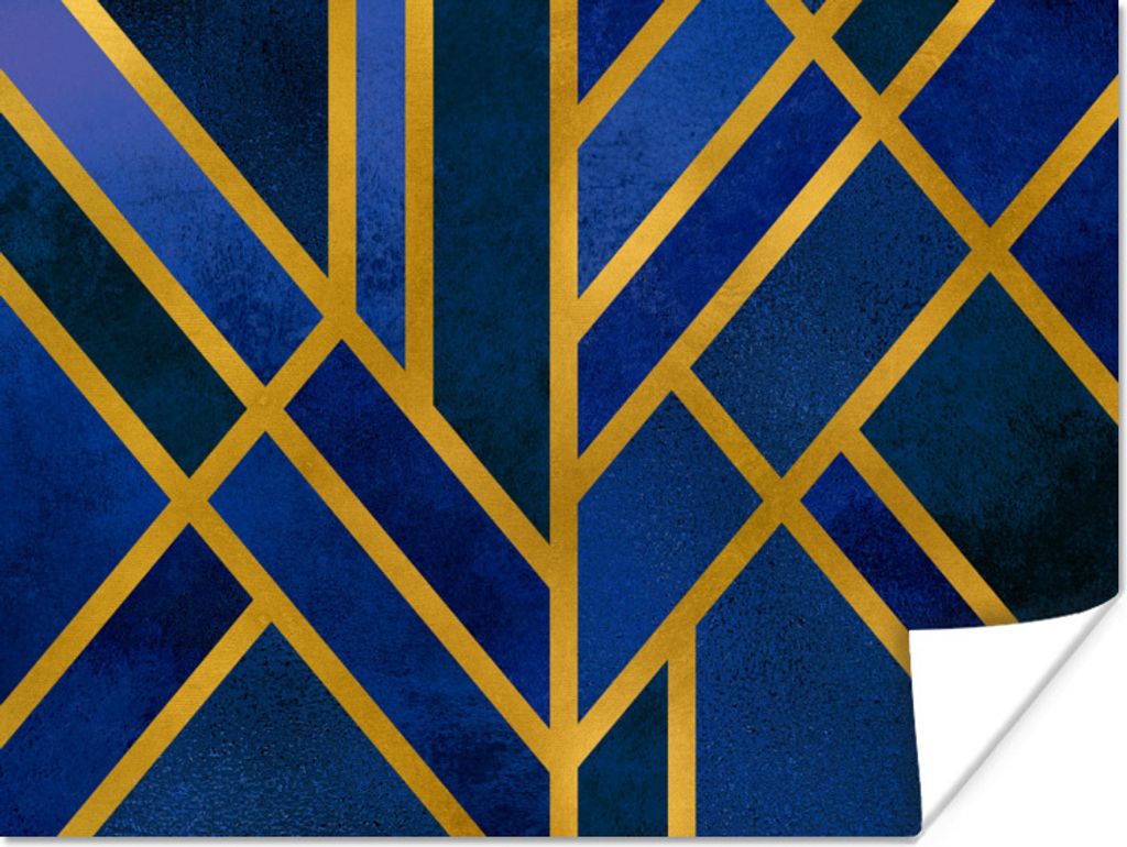 MuchoWow Poster Gold - Blau - Muster - Luxus 160x120 cm - Foto Plakat