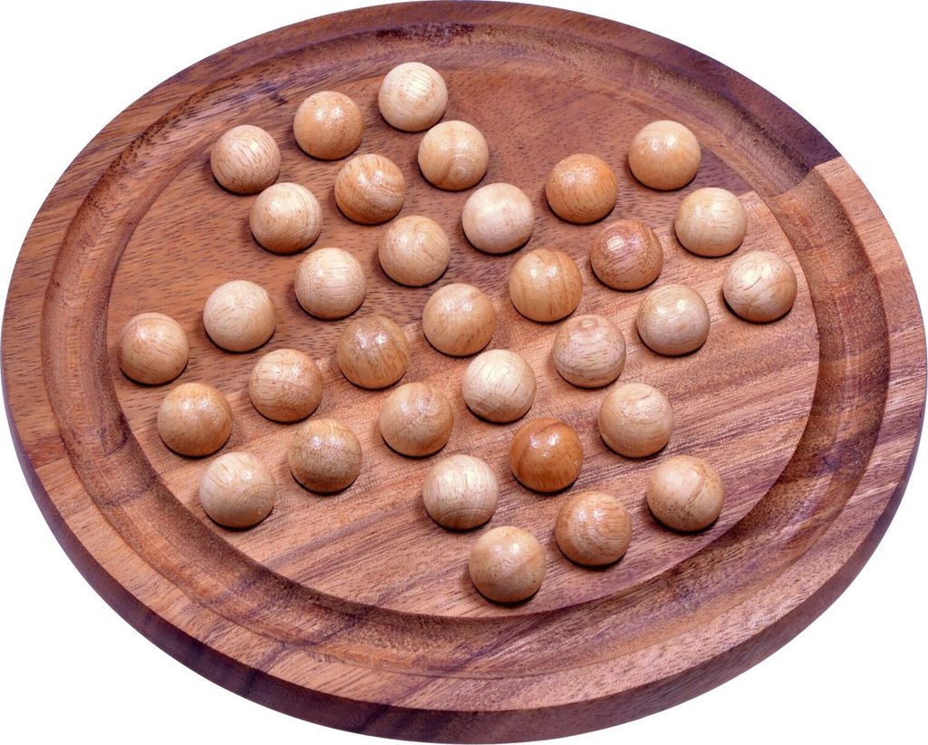 Solitär XL rund – Edles Knobelspiel aus Samena-Holz mit Holzkugeln Ø 26 cm