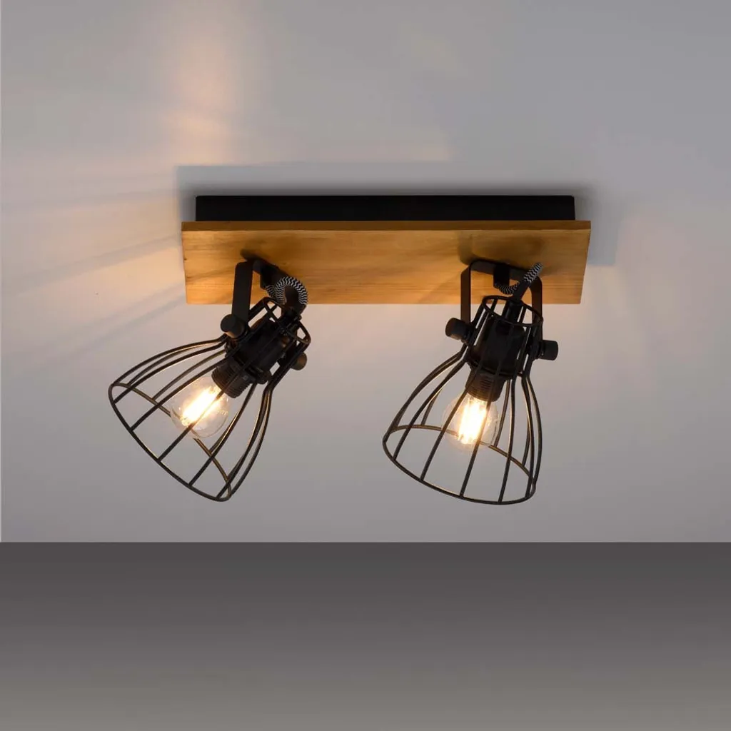 Plafonnier bois et métal noir orientable pour éclairage de plafond bas - 7