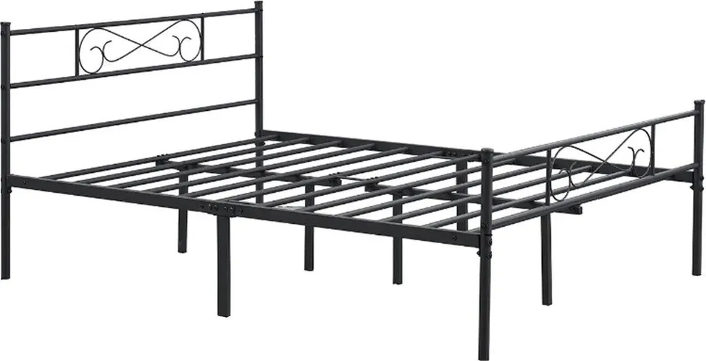 Lit 2 places 140x200 cm noir pour chambre adulte avec sommier inclus