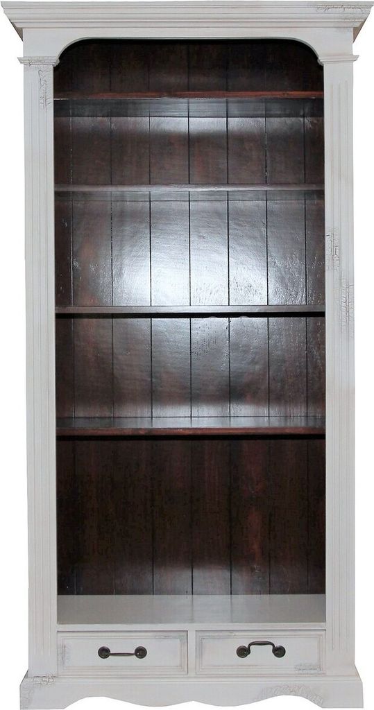 Casa Padrino Vintage Bücherschrank Antik Stil Weiss / Holzfarben 190 x 98 cm - Bücherregal Regal Schrank
