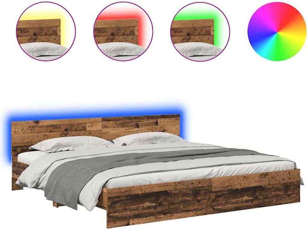 vidaXL Bettrahmen mit Kopfteil Altholz 200 x 200 cm Holzwerkstoff